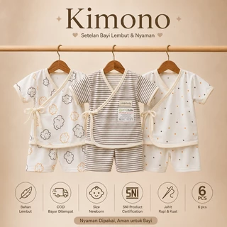 Ummababyshop 6 ชิ้น (3 ชุด) ทารกแรกเกิดสั้นเด็กชุดกิโมโน SNI เสื้อผ้าเด็กกางเกงกิโมโนชุดของขวัญ 0-3 เดือนชายหญิงของขวัญสีเทา Cloud Denim