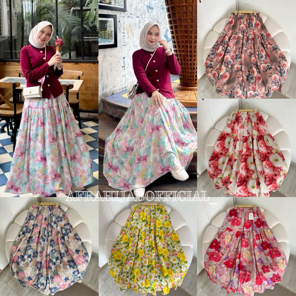 POLKA FLORAL SKIRT / FLORAL SKIRT / กระโปรงเกาหลี PATTERN