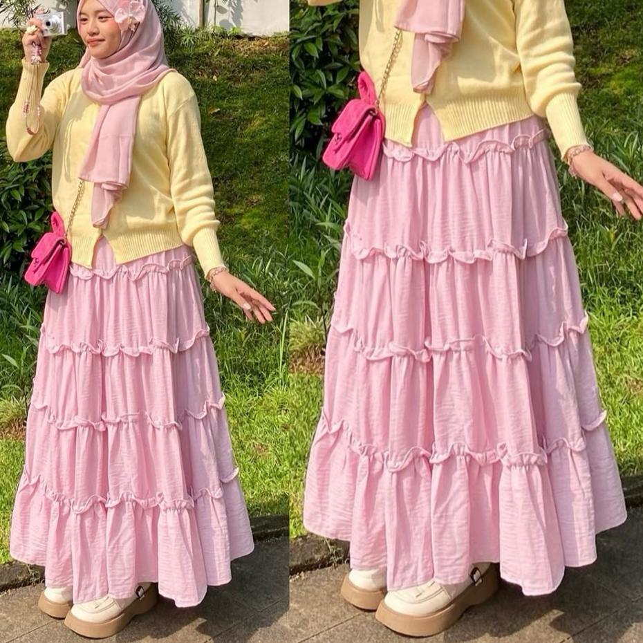 Crocus official - NAOMI - SANG HEE กระโปรง Maxi กระโปรงยาวผู้หญิงเกาหลี Tiered Premium กระโปรงผู้หญิ