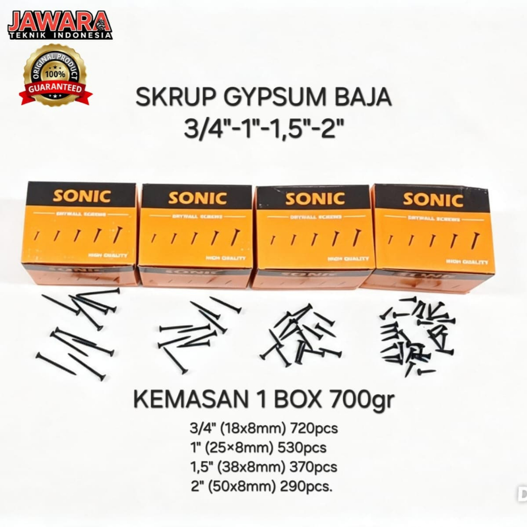 BLACK STEEL GYPSUM SCREW BOLT 1 BOX 700gr SIZE 3/4"-1"-1.5"-2" ORIGINAL SONIC QUALITY SHARP SCREW พร