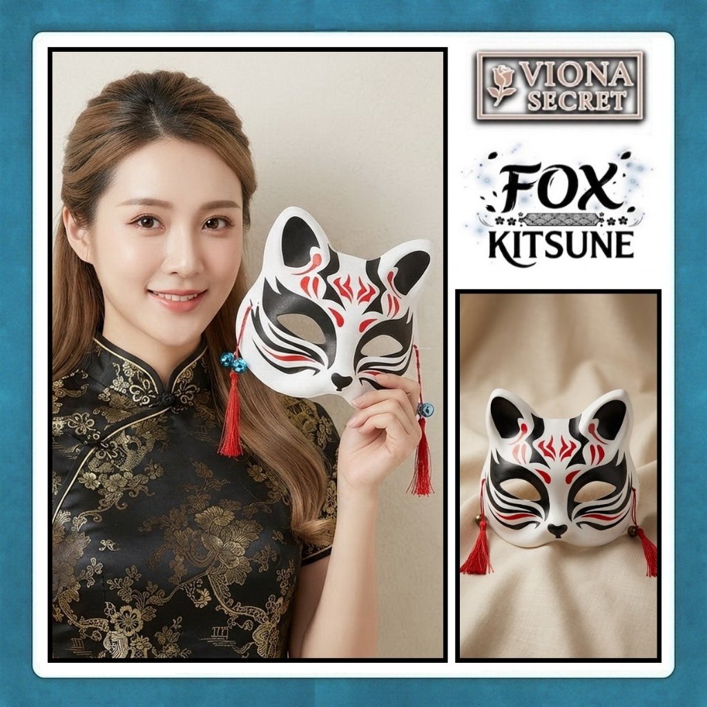 Viona Fox Kitsune White Fox Mask - Halloween Party Cosplay Accessories รุ่น CAT - CAT