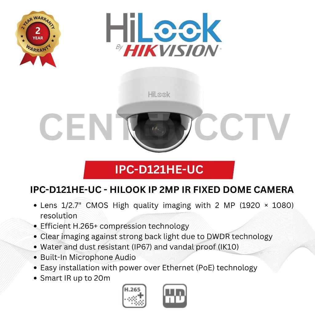 IPC-D121HE-UC HILOOK กล้องโดม IR FIXED IP 2MP