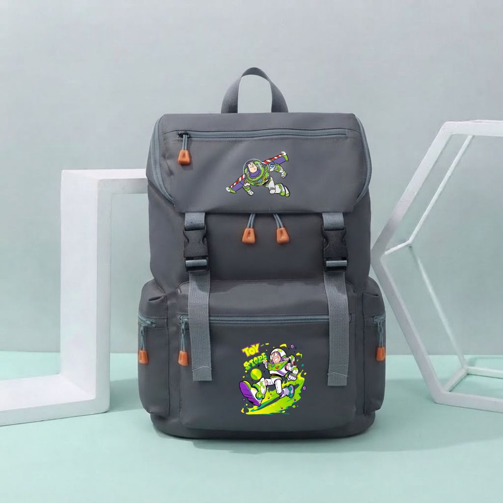 LOKAL HIJAU Terraforma - Casual Boys School Bag Buzz Motif Green Casual Backpack Pocket Original Loc