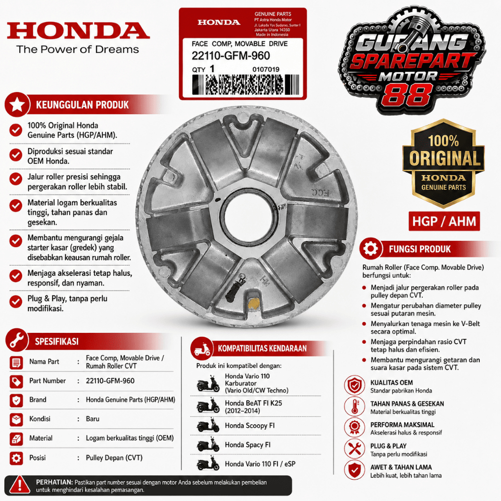 22110-GFM-960 ORIGINAL ROLLER HOUSE เท่านั้น GFM HONDA VARIO OLD BEAT FI ROUGH STARTER SCOOPY FI SPA