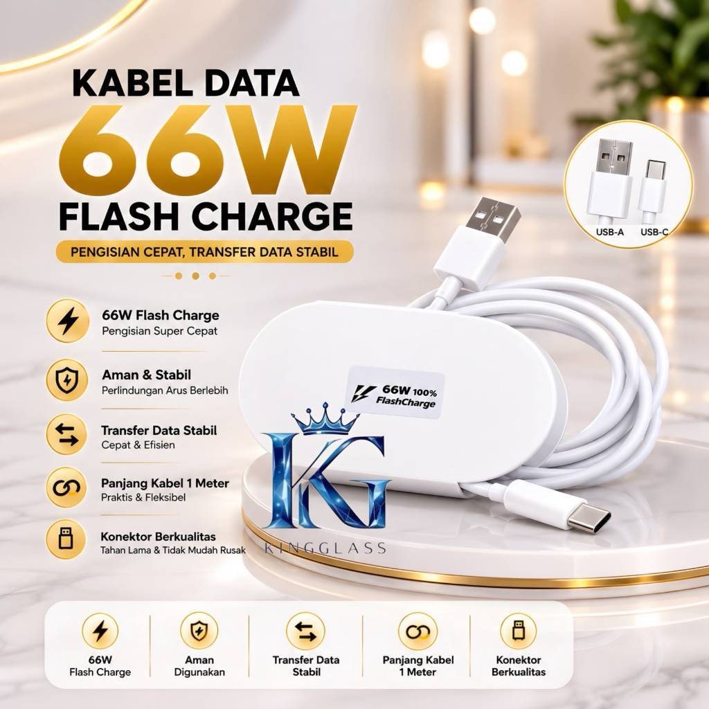 สายเคเบิลข้อมูล HP USB to Type C 66W Flash Charge ชาร์จเร็ว 1 เมตรเข้ากันได้กับโทรศัพท์ Vivo [GLX]