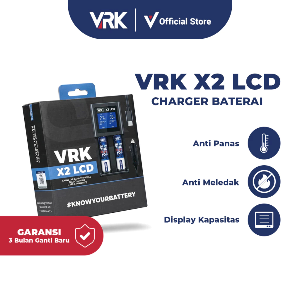 18650 แบตเตอรี่ CHARGER 18650 แบตเตอรี่ CHARGER VRK X2 LCD 2 ช่องแบตเตอรี่ VRK X2 แบตเตอรี่ CHARGER 