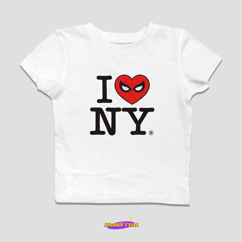 MoodFreak Baby Tee I LOVE SPIDEY NY Y2k 90 เสื้อยืด