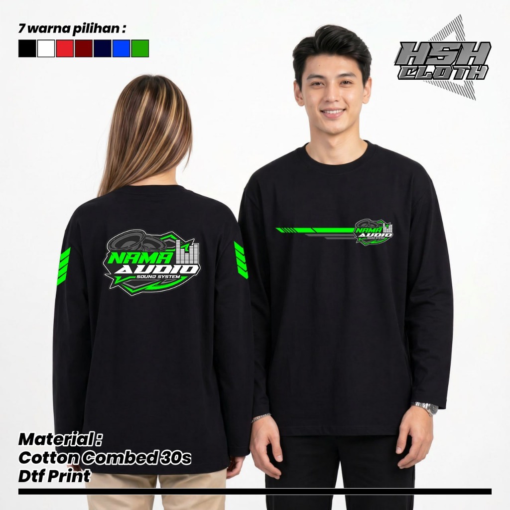 HIJAU HP เสื้อยืดแขนยาวระบบเสียงฟรีชื่อเสียงและฟรีโทรศัพท์จํานวน Cool Design Stabilo ผ้าฝ้ายสีเขียวห