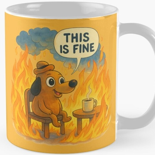 This Is Fine Classic Dog Original Meme Art, Calm Dog in Flames, Iconic Internet Comic, Hot Mess Humo