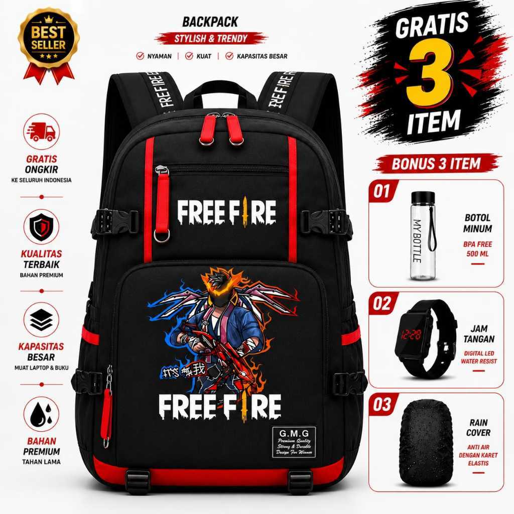 SS - FREEFIRE GAMING BOYS SCHOOL กระเป๋าสําหรับองค์ประกอบ SCHOOL, MIDDLE SCHOOL, สูง / TEENAGERS BAC