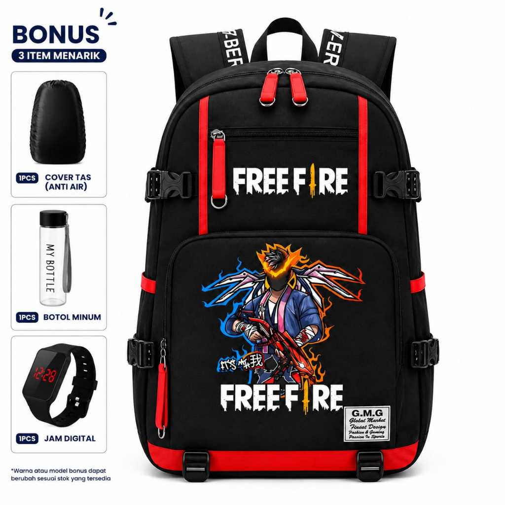 [MARZIAH] FREEFIRE GAMING BOYS SCHOOL BAG - BOYS SCHOOL BACKPACK FOR ELEMENTARY SCHOOL, MIDDLE SCHOO