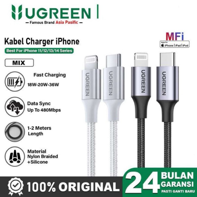 Ugreen USB C to Lightning Data Cable iPhone 11 12 13 14 pro max 13 12 Mini Fast Charger ของแท้ 100%