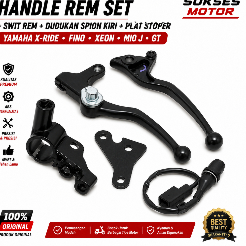 ชุดแฮนด์เบรคสีดํา + สวิตช์เบรค + ขายึดกระจกซ้าย + แผ่นกันชน Yamaha X-ride / Fino F1 / Xeon / Mio J / Mio Soul Gt / Mio M3
