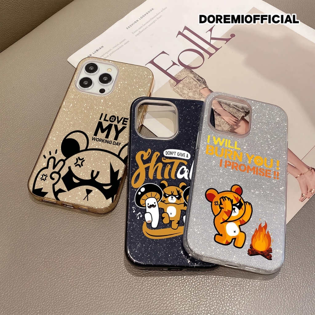 CUSTOM REBELLIOUS BEAR CASE GLITTER BLINK STARDUST สําหรับ SAMSUNG A51 A52 A53 A54 A55 A56 A57 S22 S