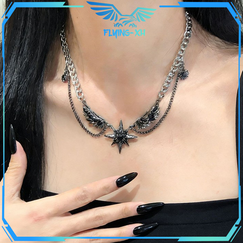 Choker Y2k สร้อยคอปีกสีดํา Gothic Choker สร้อยคอ Elegant Dark Alt สร้อยคอ