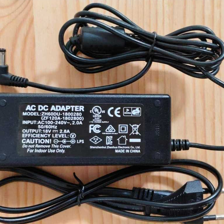 อะแดปเตอร์ AC DC 18V 2.8A รุ่น ZH60DU-1800280 (ZF120A-1802800) อินพุต AC100-240V~ 2.0A 50/60Hz