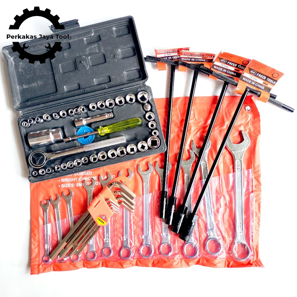 ชุดประแจแหวน + ชุดประแจกระบอก 40 ชิ้น + ประแจ L + T-Wrench 4 อัน