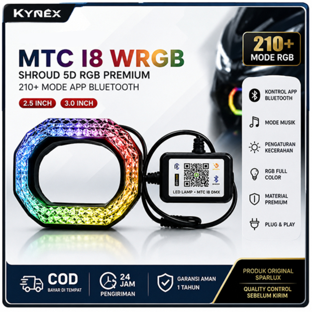 แหวน Shrud Bild RGB 5D อะคริลิคบลูทูธ APP 210+ โหมด 1.5 2.5 3 นิ้วสําหรับรถยนต์รถจักรยานยนต์