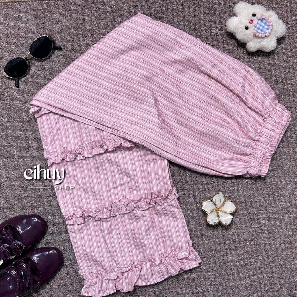 [CIHUY] - Pyppo Tassel Pants - Ruffle Stripes Everyday Pants