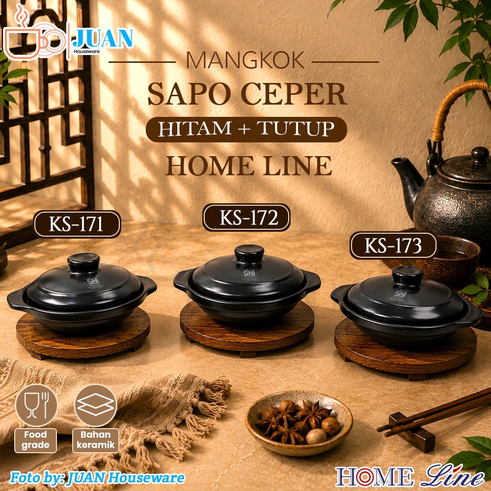 ชาม Sapo แบนสีดําพร้อมฝาปิดเซรามิค KS-171/172/173 HOME LINE ±400ml/500ml/750ml