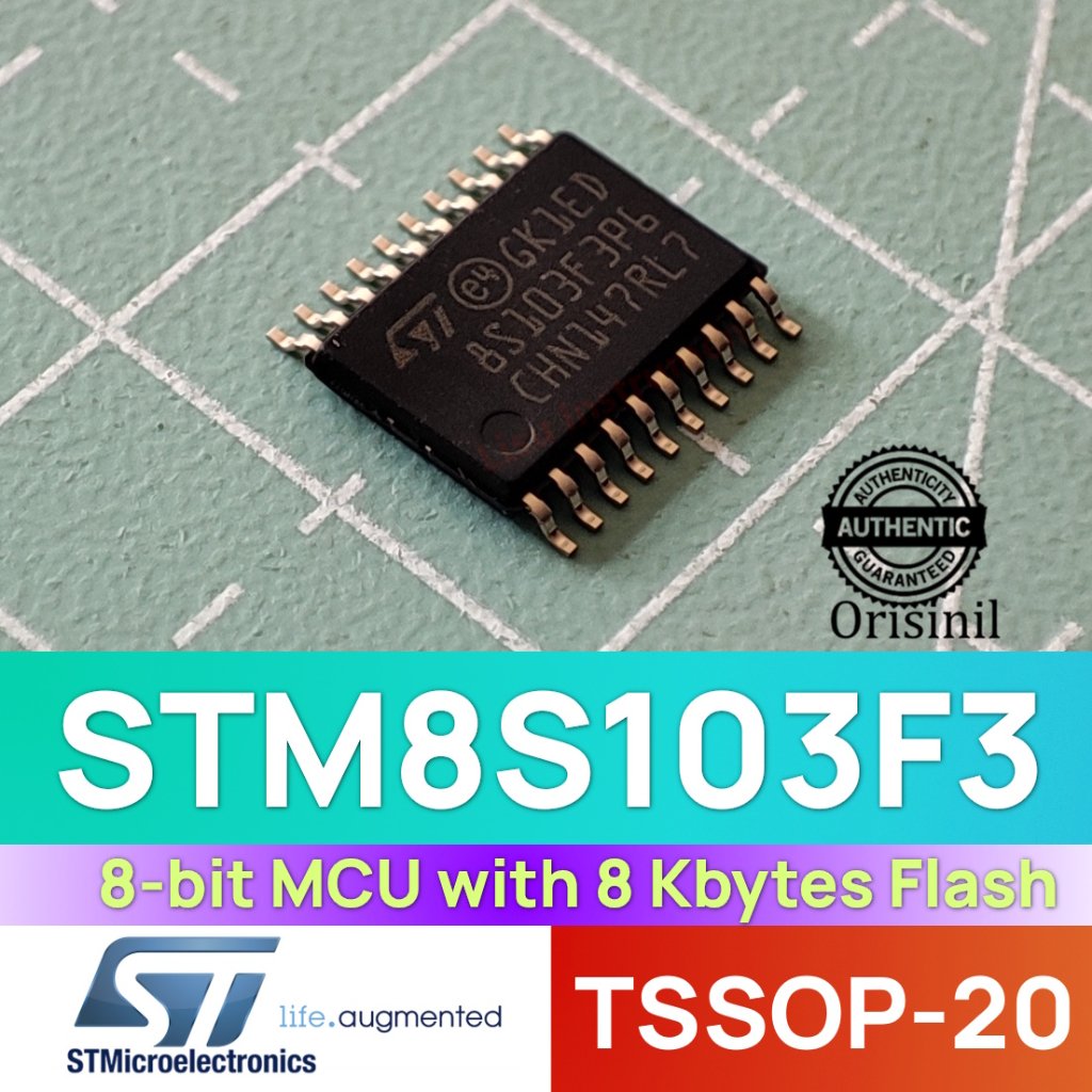 STM8S103F3 8-bit MCU พร้อม 8 แฟลช Kbytes STM8 STM8S103F3P6TR TSSOP-20 STMicroelectrics เดิม