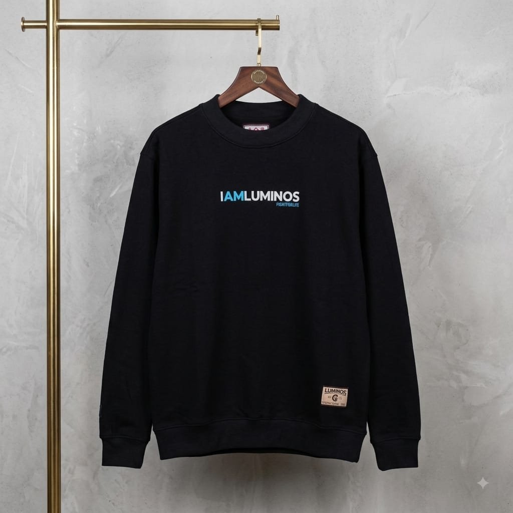 Luminos IAMMLUMINOS FightforLife แขนยาวเสื้อสเวตเตอร์สีดําลําลองสําหรับทั้งชายและหญิง