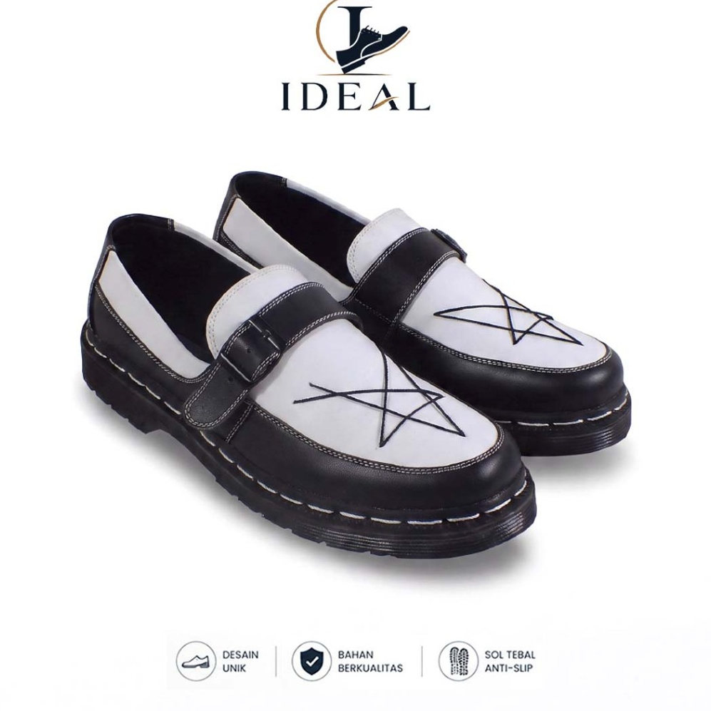 ผู้ชาย Penny Loafer รองเท้าลําลองอย่างเป็นทางการ Slip-on Star หนังสีดําสีขาวสีดํายาง Sole