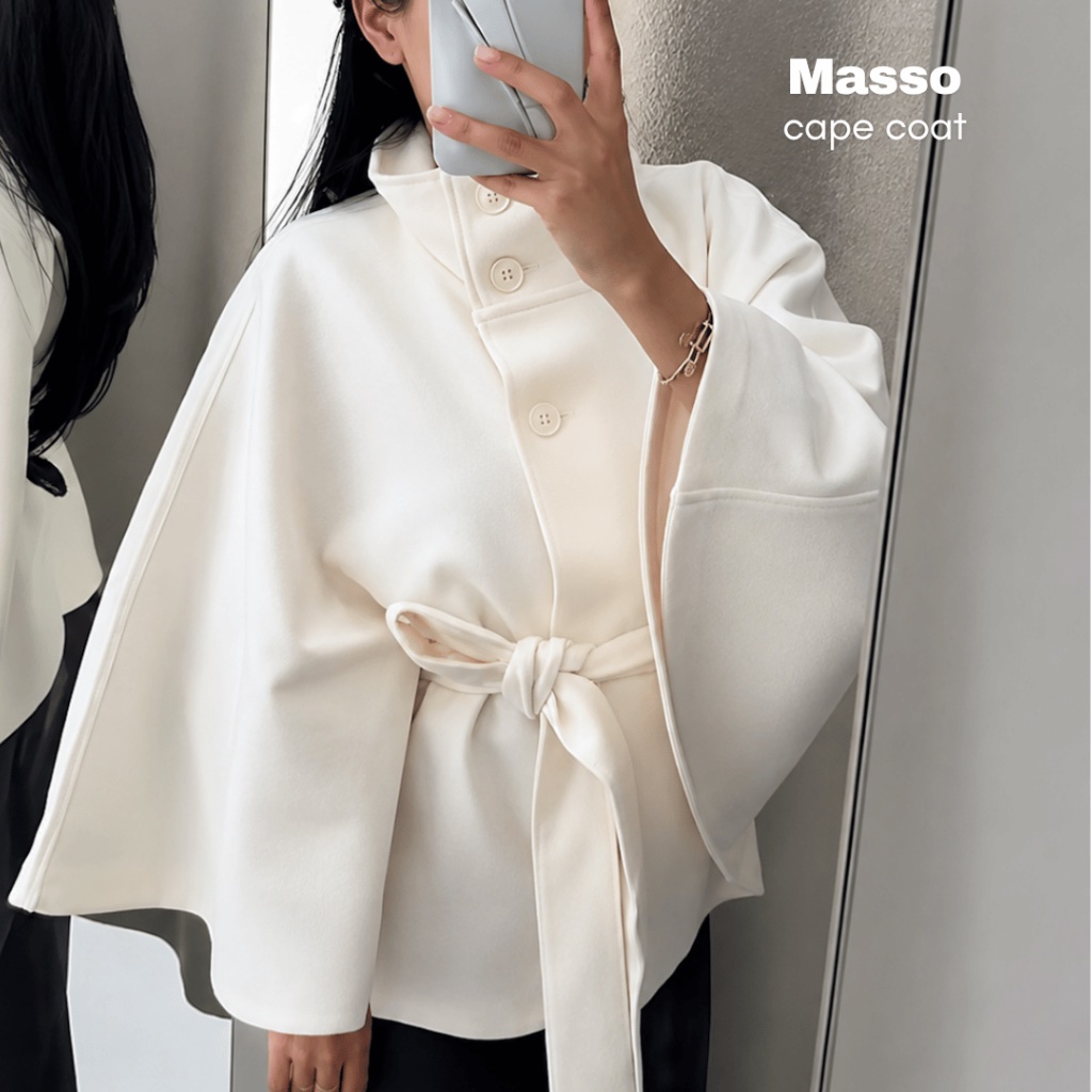 (พร้อมตอนนี้) GRANDY - Masso Cape Coat with BELT / Outerwear High Neck Coat Women Autumn Spring Wint