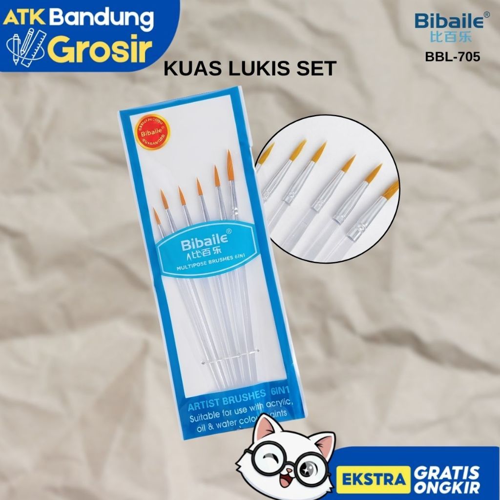 ชุดแปรงวาดภาพ Bibaile 6 in 1 BBL-705 ด้ามจับโปร่งใสอะคริลิคสีน้ําน้ํามัน ATK - 1 ชุด