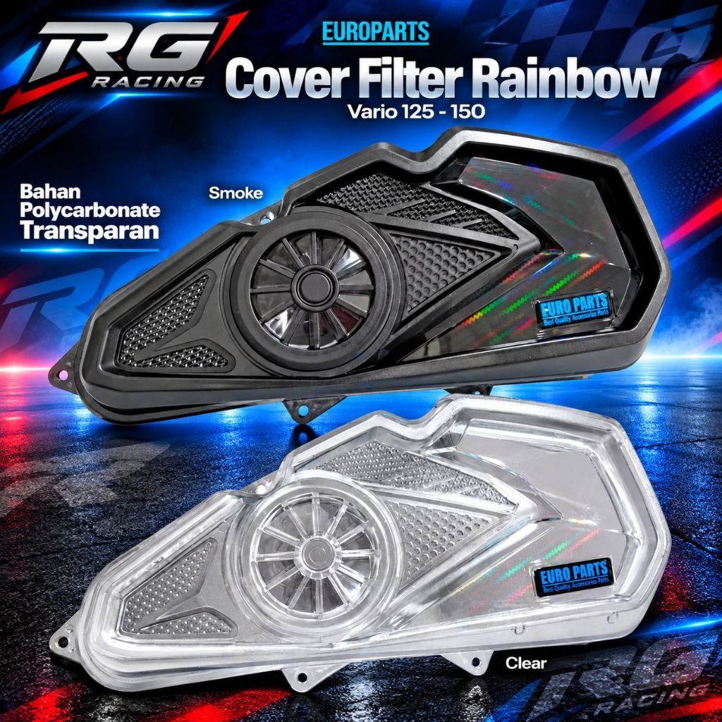 EUROPARTS Rainbow CVT Filter Cover cho Honda Vario 125, Vario 150, polycarbonate trong suốt, Premium Rainbow, nắp bảo vệ lọc không khí/hologram nắp bảo vệ lọc cho xe máy