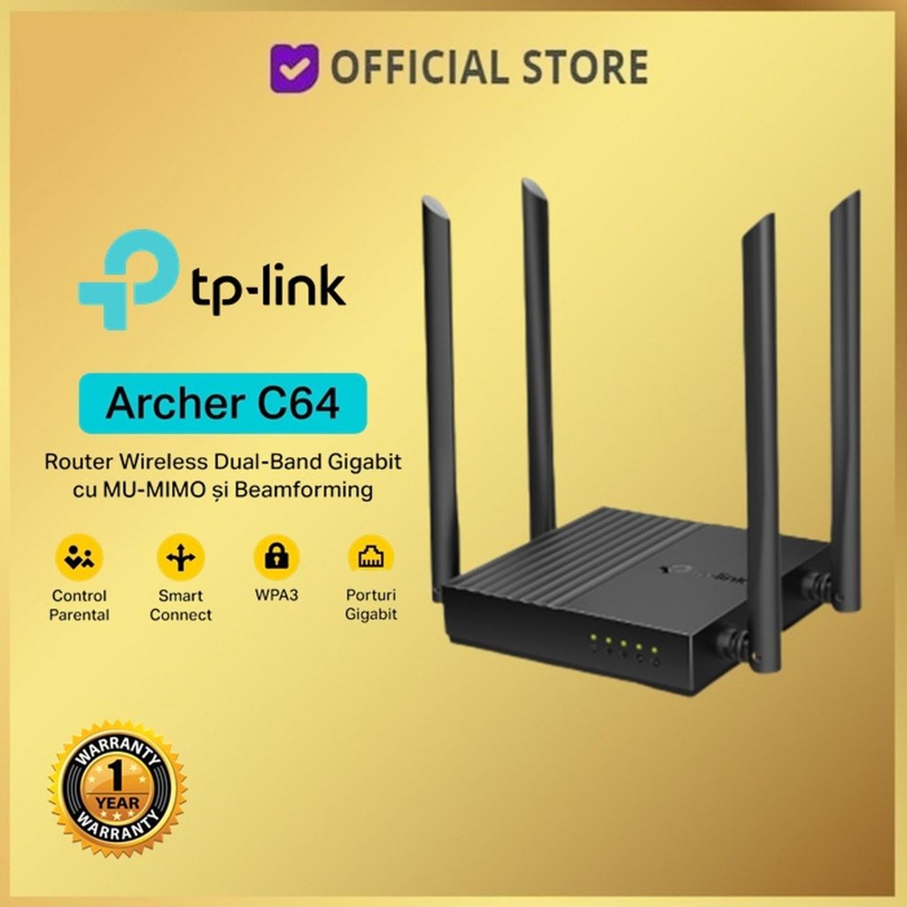 Tp-Link Archer C64 AC1200 เราเตอร์ Wi-Fi ดูอัลแบนด์ TpLink Archer C 64 Mesh Gigabit
