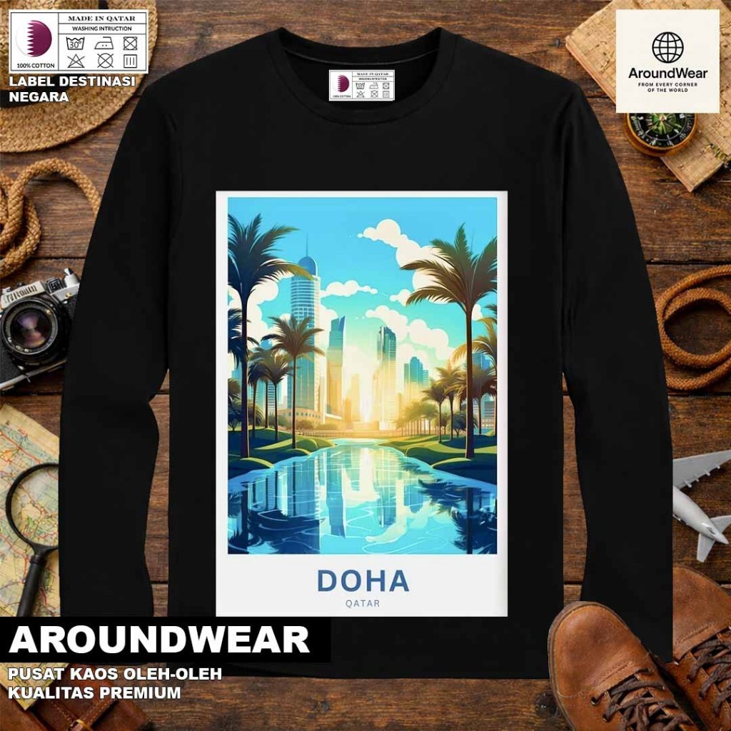เสื้อยืด LONG-SLEEVED BY QATAR 9 WITH STATE TACASAL QATAR COTTON 30S SOUVENIR PREMIUM GIFT