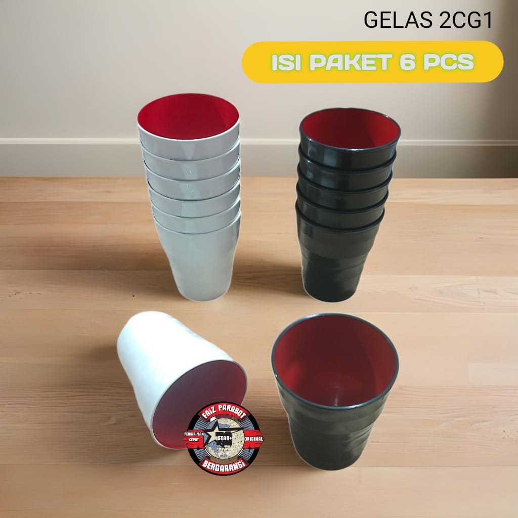 (6 ชิ้น) Six Glasses 2CG1 Aesthetic Plastic Cups 2C-G1 แก้วน้ําราเม็ง ไม่เมลามีน พลาสติกสไตล์ญี่ปุ่น
