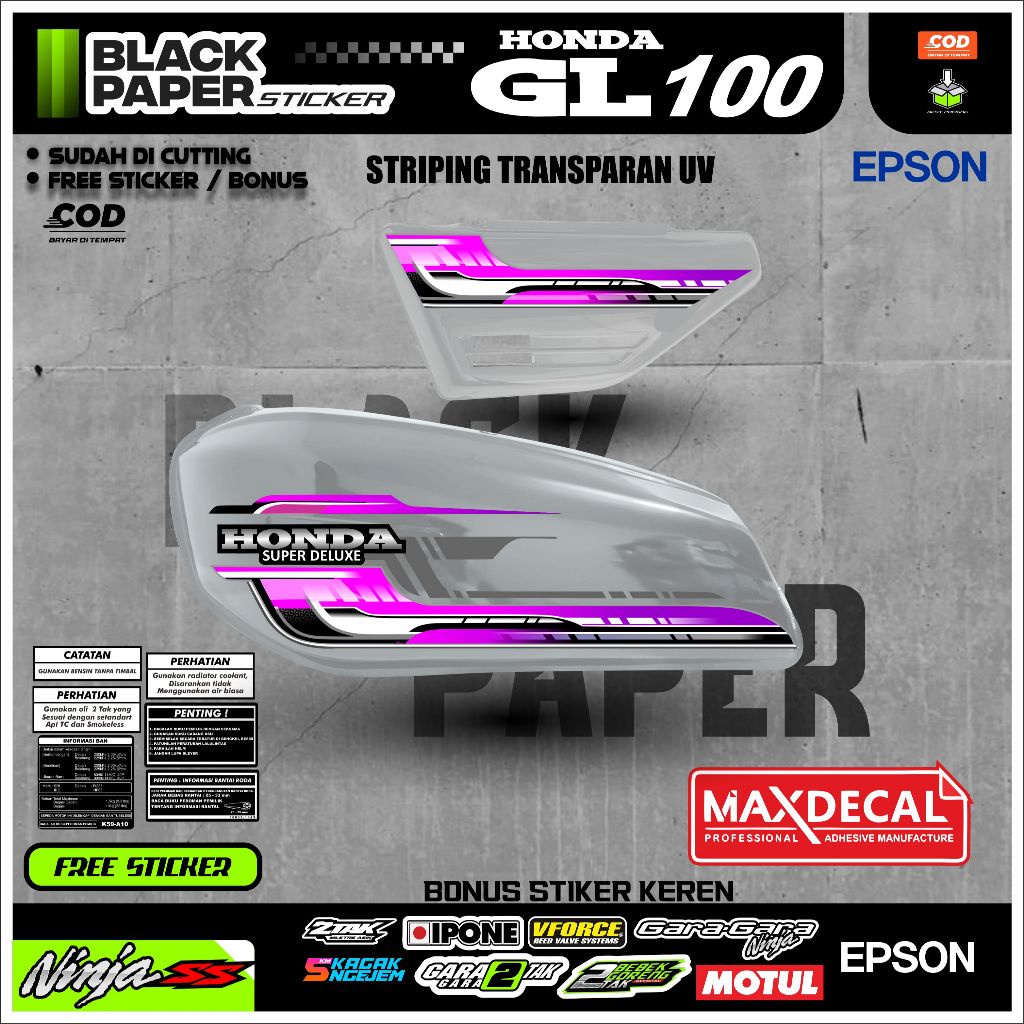 HONDA GL 100 Premium Transparent UV Maxdecal STRIPING (yt09)