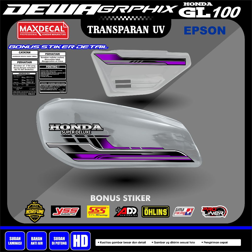 Cool Premium honda gl100 UV Transparent Striping Maxdecal (yt22)