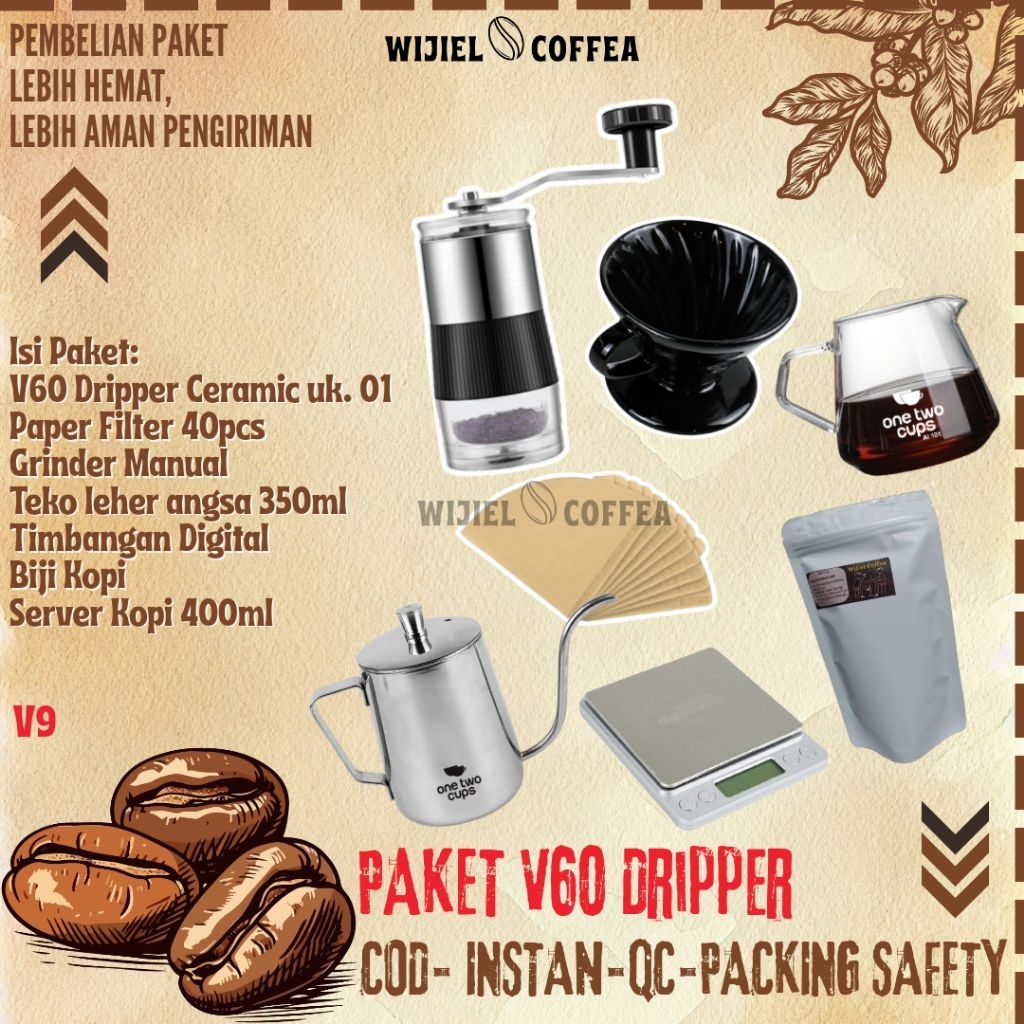 V60 Ceramic Dripper - COMPLETE ECONOMIC PACKAGE V60 COFFEE FILTER + COFFEE SCALES - GOOSE NECK TEAPO