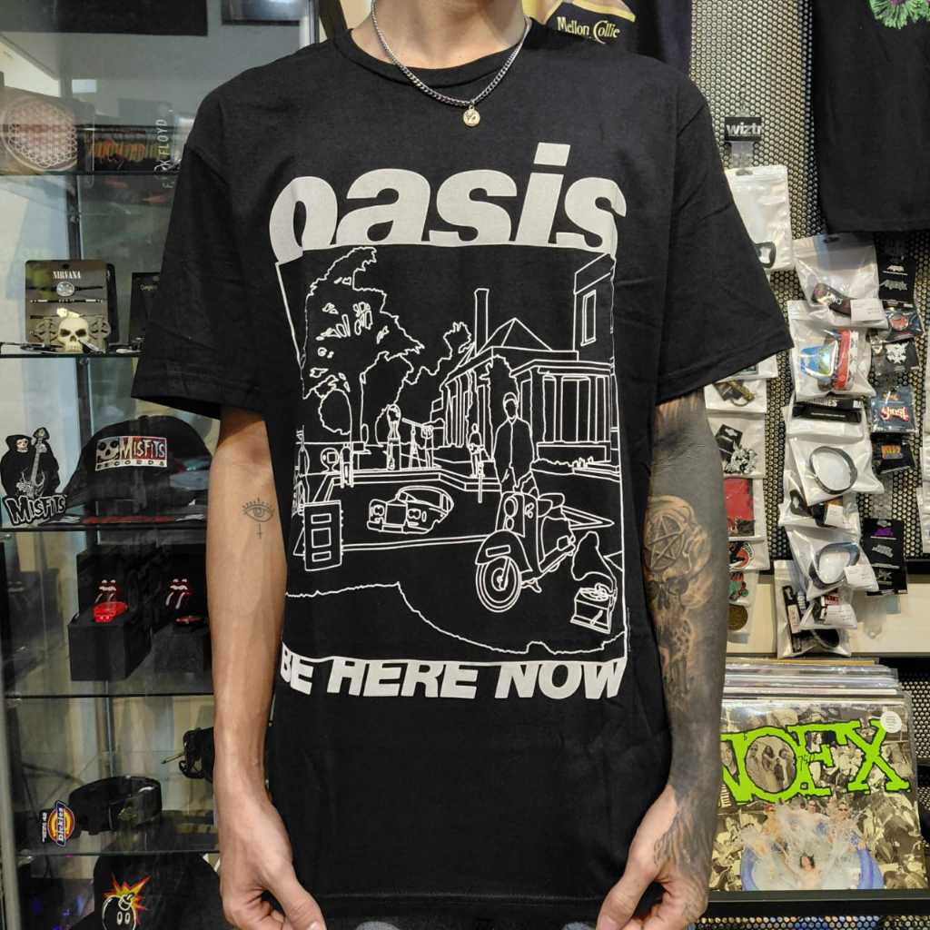 OASIS Official Band T-Shirt - BE HERE NOW LINE DRAWING (สีดํา) ของแท้