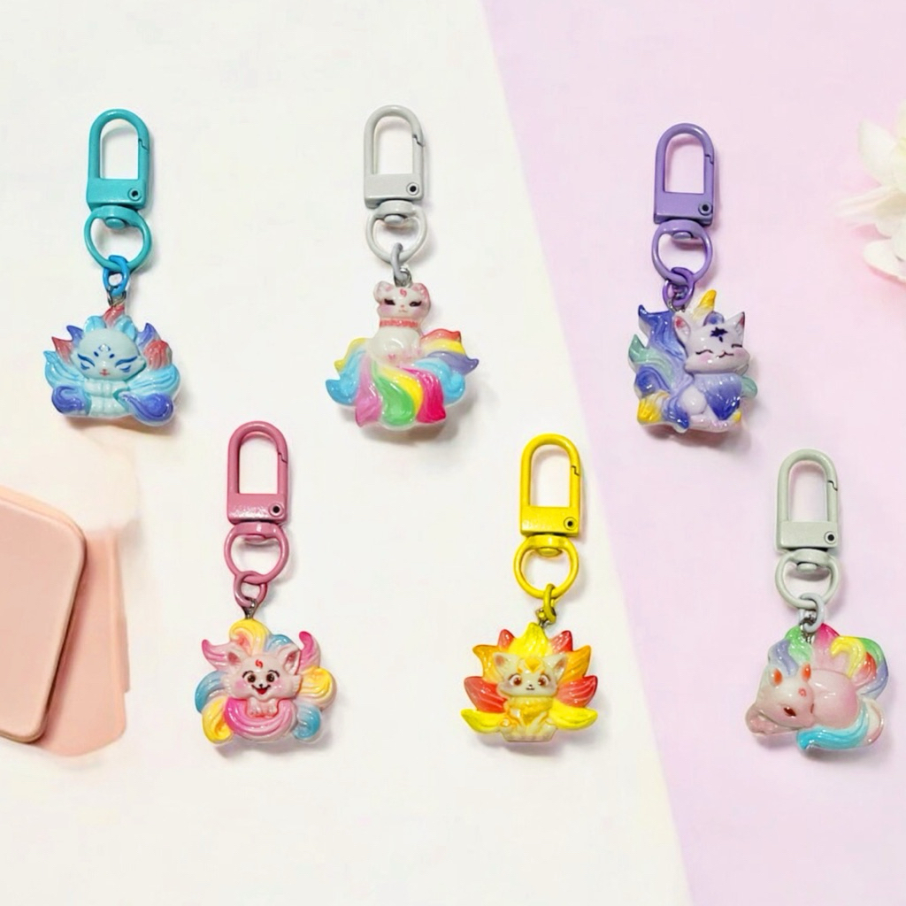 GANTUNGAN Gumiho Fox Tail Nine 9 พวงกุญแจแฟนตาซีเกาหลี Bagcharm Charm เรซิ่น