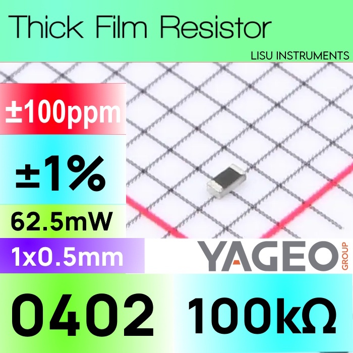 100k 0402 62.5mW ±1% ตัวต้านทานหนา SMD 100kΩ RC0402FR-07100KL YAGEO