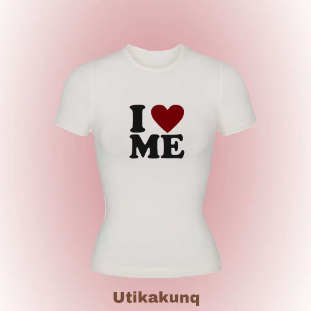 UTIKAKUNQ READY SLIM FIT เสื้อยืด Y2K I LOVE ME SLIM FIT เสื้อยืด BABY TEE