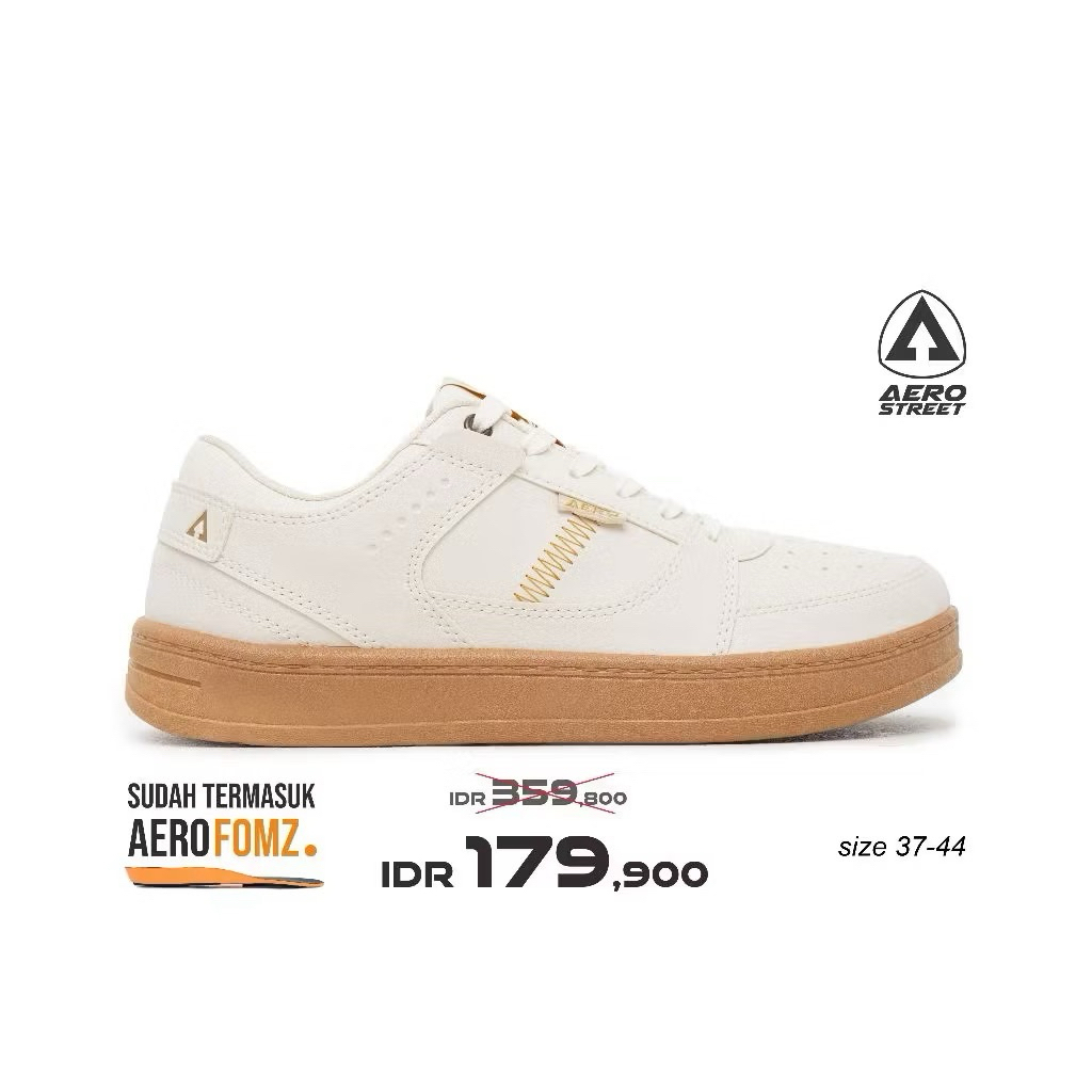 Aerostreet 42 Hoops Low 2.0 Gum Off White - รองเท้าผ้าใบลําลอง