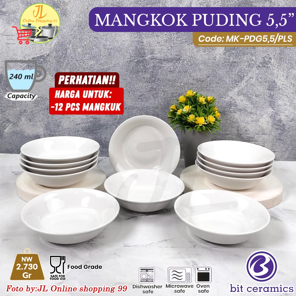 ชุดชามพุดดิ้งเซรามิก (ต่อเนื่อง 12 ชิ้น) 14.4 ซม. บิตเซรามิกส์ชามขนมคุณภาพอเนกประสงค์ MK-PDG5.5/PLS 