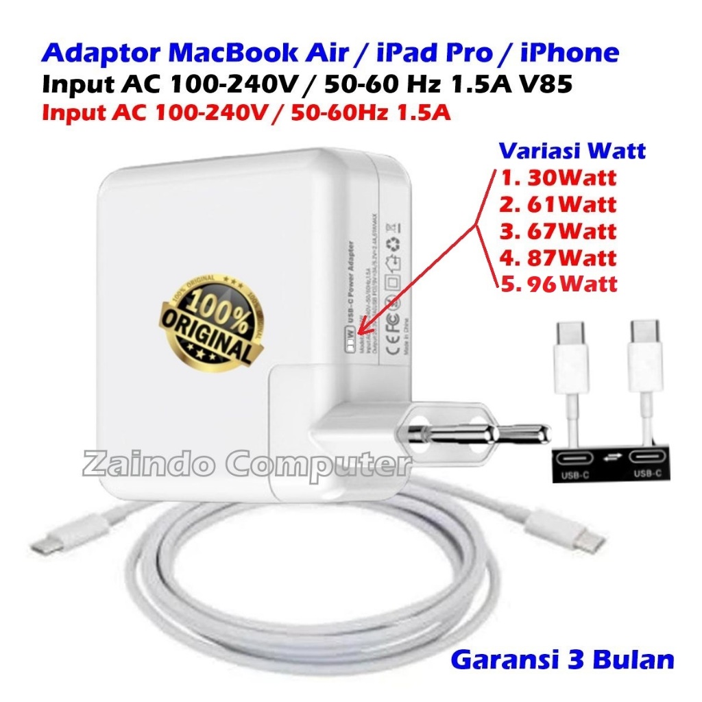MACBOOK TYPE C ADAPTER 30W MACBOOK TYPE 61W MACBOOK TYPE 67W MACBOOK TYPE 87W MACBOOK TYPE 96W ADAPT
