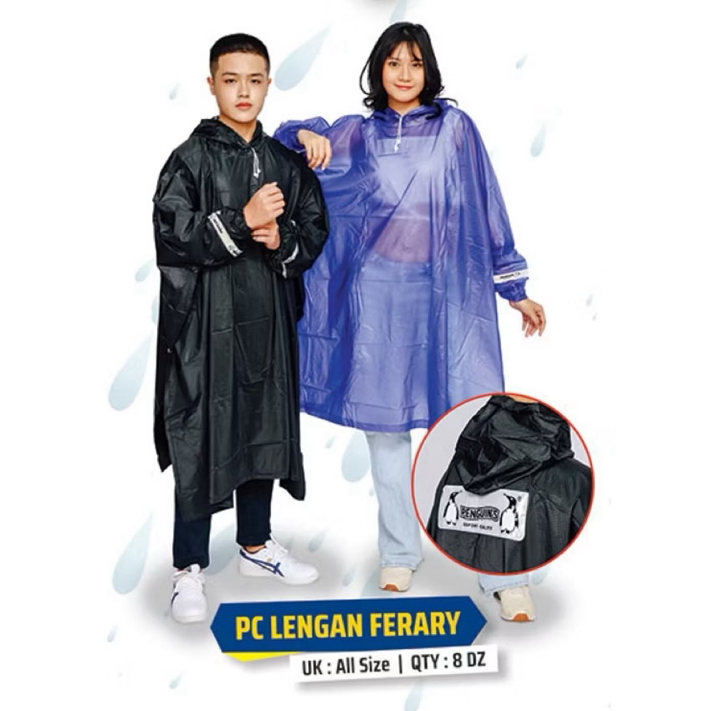 เสื้อกันฝน Poncho Sleeve PENGUIN Ferrari เสื้อปอนโชขนาดใหญ่ Penguins Ferrari PVC