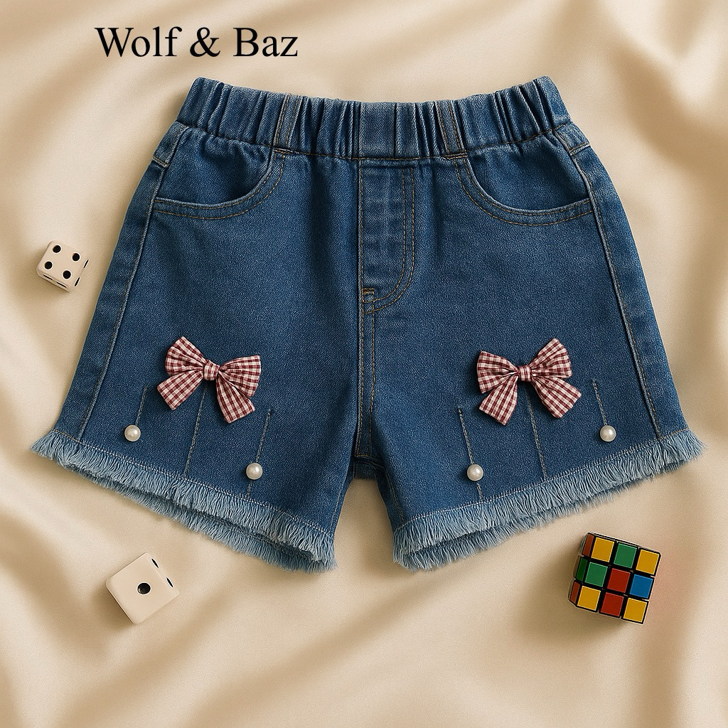 Wolf & Baz - Soft Jeans Hotpants สําหรับเด็กผู้หญิงอายุ 1-10 ปี - สุ่มสีน้ําเงิน