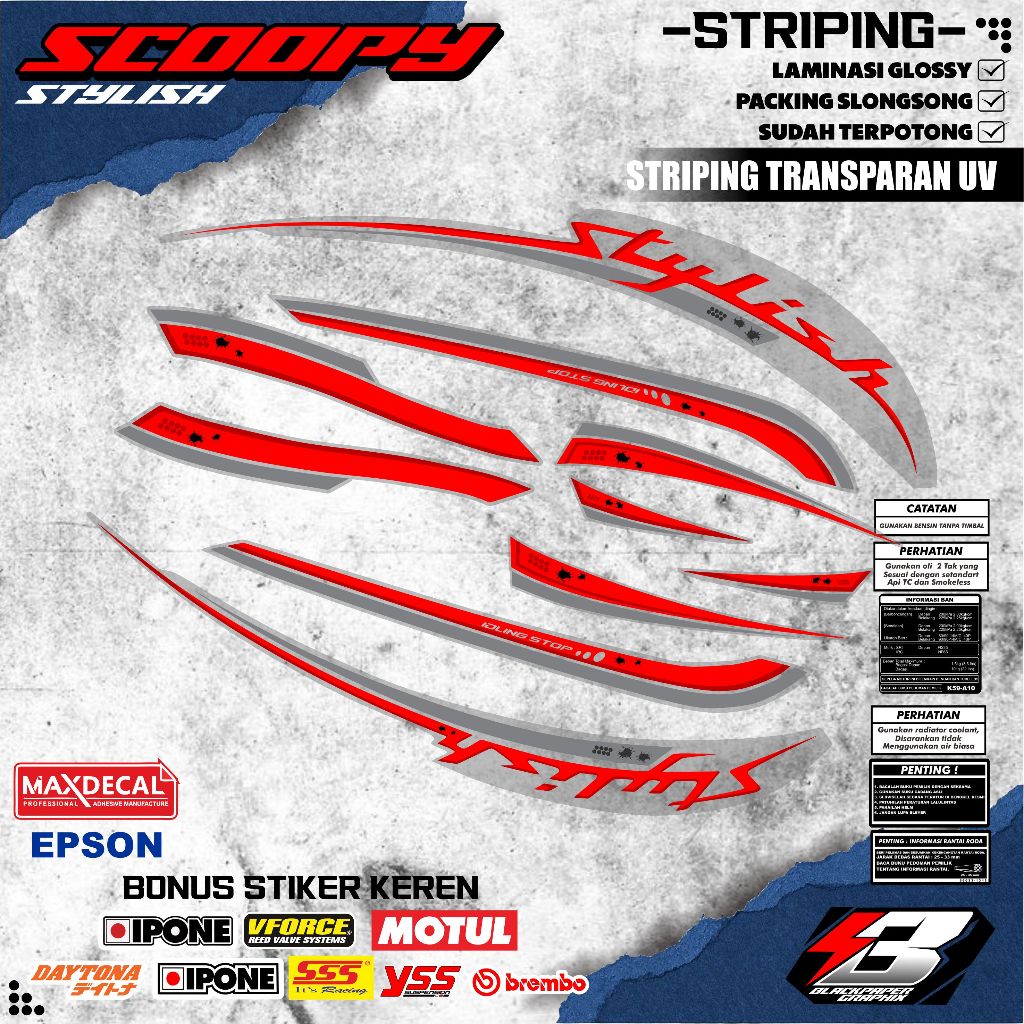 STYLISH HONDA SCOOPY STRIPING, TRANSPARKENT UV MAXDECAL MATERIAL, QUALITY (STYLISH 020)