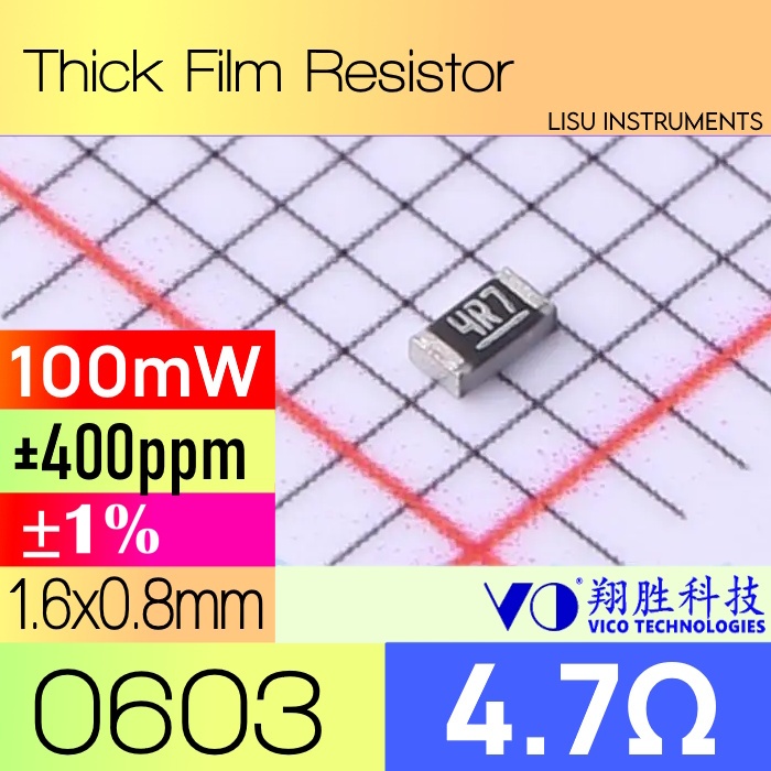 4.7R 0603 ±1% 100mW ตัวต้านทานฟิล์มหนา 4.7Ω 4R7 VO SCR0603F4R7
