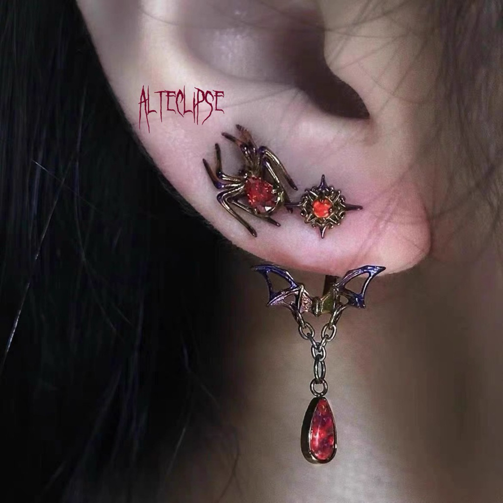 1SET/2pc Alteclipse Bloody Bat Spider Set ต่างหู // E50 Vintage Retro Gothic แฟชั่นสไตล์ต่างหู