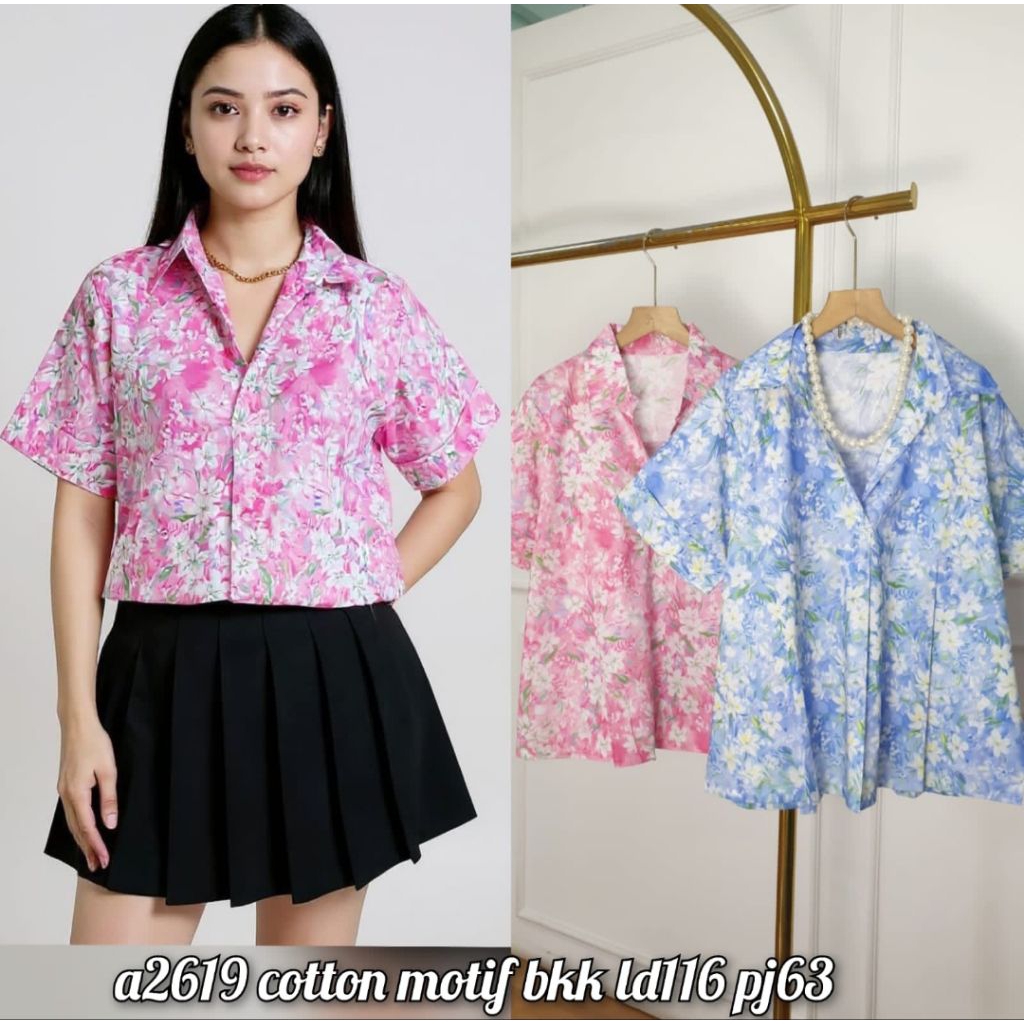KATUN KEMEJA JC88 - เสื้อฮันน่า - เสื้อเชิ้ตผู้หญิง (LD 116 cm) Premium BKK Floral Cotton