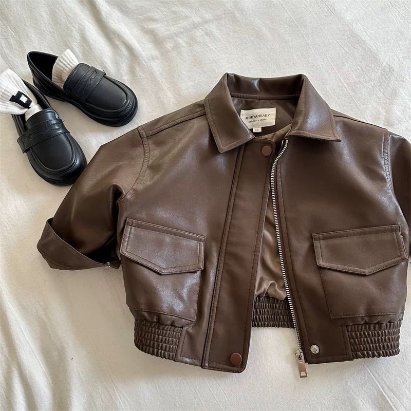 PREMIUM UNISEX CHILDRENS LEATHER JACKET - เสื้อแจ็คเก็ตหนัง DAHYE - เสื้อแจ็คเก็ตหนังสําหรับเด็กชายแ